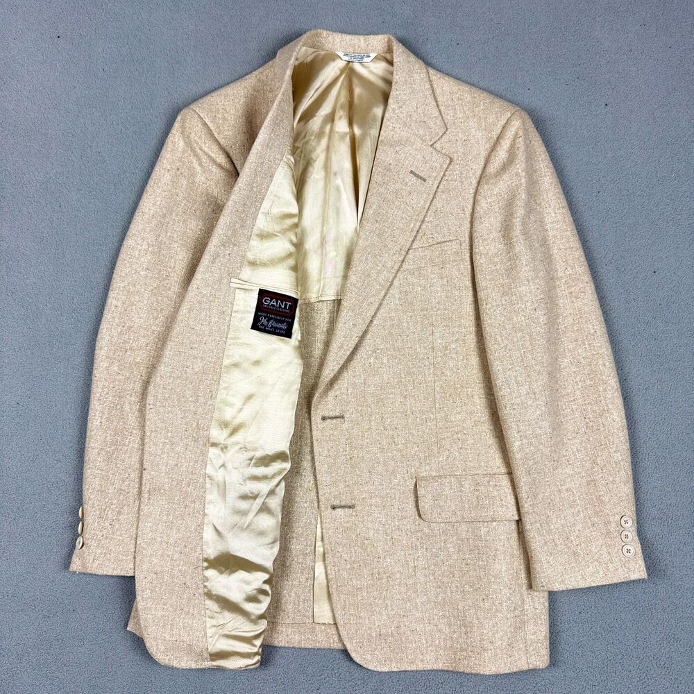 Vintage Gant Blazer Sport Coat 38R Mens Beige Textured Cotton USA John Wanamaker